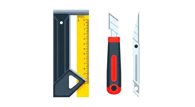 Minimalist flat vector illustration of layout tools including square and knife.