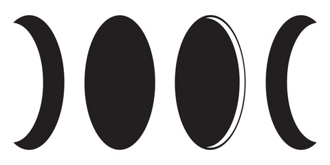 Set of isolated black moon phases vector illustration, silhouette crescent and full moon on white background, celestial icon set. © Md