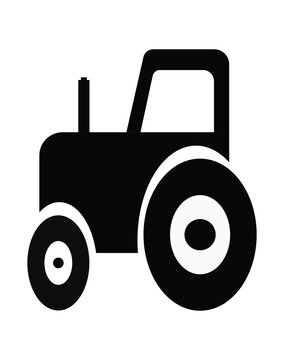 Black Silhouette of a Classic Tractor on a White Background