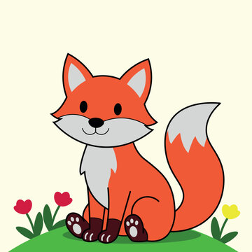 Ilustra??o vetorial fofa de raposa sentada em gramado verde.eps