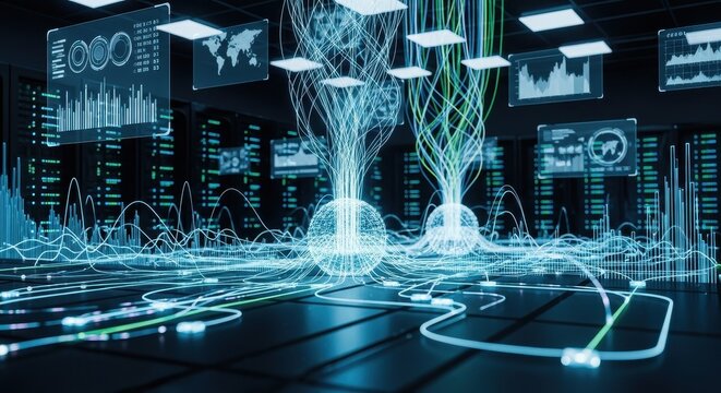Futuristic Digital Network Technology Concept Visualization.