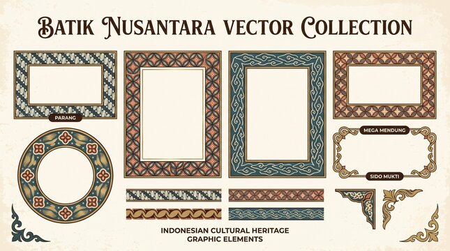 Traditional Indonesian Batik Patterned Frames and Decorative Border Vector Collection for Cultural Heritage Design