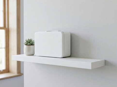 Modern First Aid Kit on Clean White Shelf