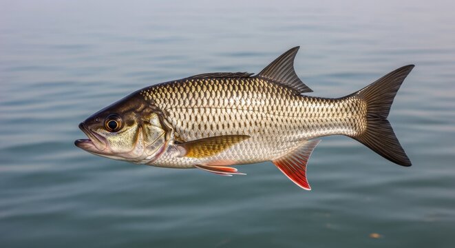 Freshwater carp swimming in clear natural water.
