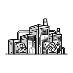 Obraz premium Stacked vintage retro computer servers in monochrome line art illustration for data storage, network infrastructure, and tech retrofitting concepts in IT, education, and cybersecurity design projects