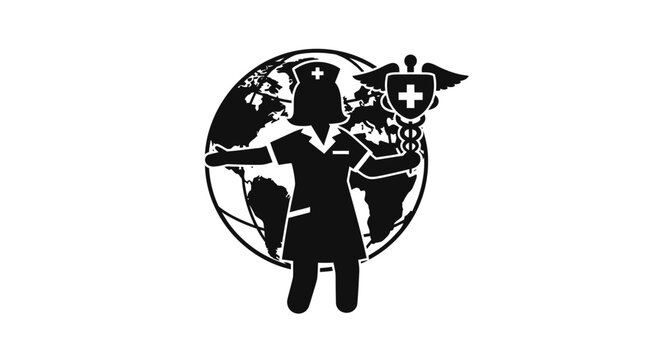 Global nursing and medical healthcare icon silhouette.