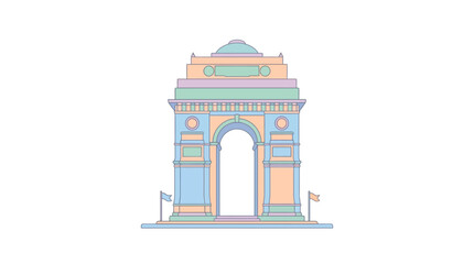 Fototapeta premium A stylized flat vector illustration of the iconic India Gate monument in New Delhi.