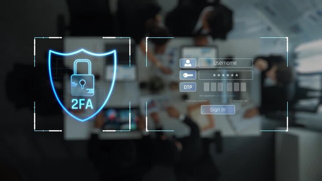 A visual representation of two-factor authentication showcasing a login interface and digital securities, emphasizing the importance of safeguarding online access in a modern workspace. Raster