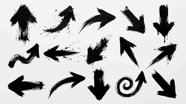 Brush strokes arrows Set of paint brush stroke and abstract grunge banner for graphic decoration. Grunge black paint, ink brush strokes. brush collection, brush stroke arrows for black ink paint
