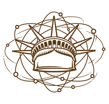 statue of liberty crown icon with abstract lines and circles symbolizing freedom and unity in america