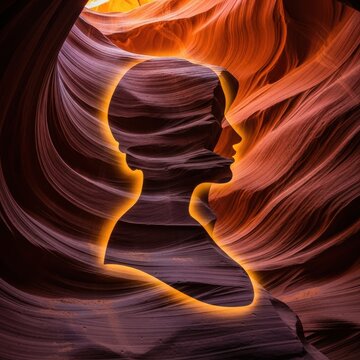 Glowing Sandstone Canyon Walls with Silhouette Light Effect.