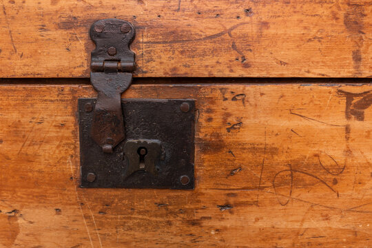 old lock ion a wooden box