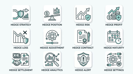 Fototapeta premium Set of Financial Hedging and Risk Management Line Icons.