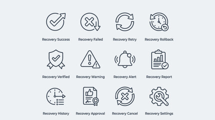 Fototapeta premium Set of data recovery and system status outline icons.