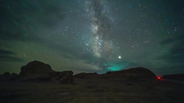 Time Lapse Photography Scenery of Galaxy Starry Sky at Yadan Landform Qinghai China
