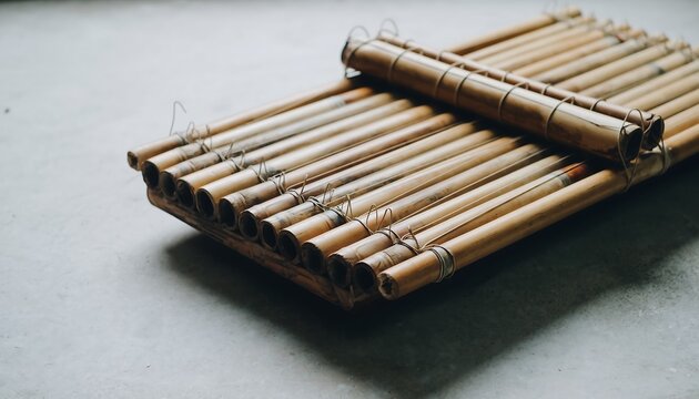 Handmade bamboo wind chime set on light wooden surface minimalist decor