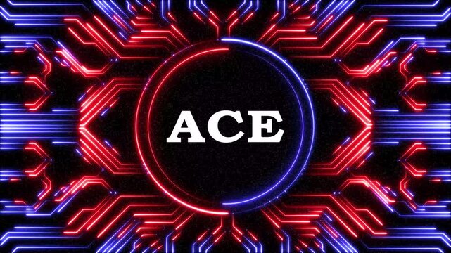 Neon blue circuit board background with center circle showing ace word graphic.