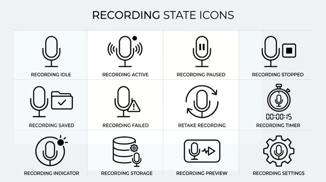 Set of recording state icons for audio software.