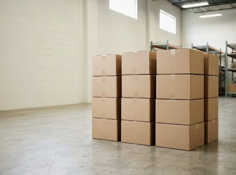 Stack of Folded Cardboard Moving Boxes Ready for Packing