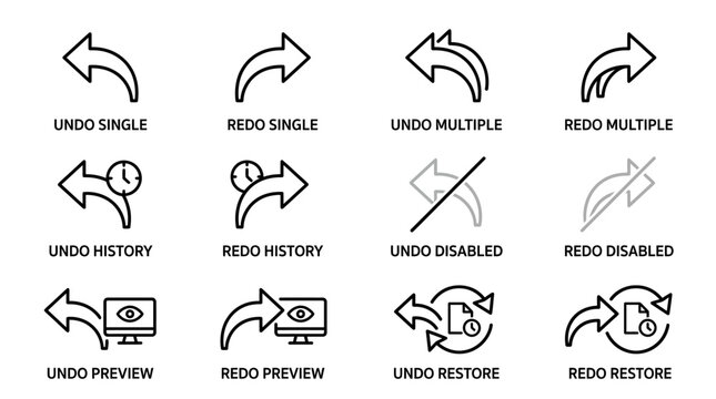 Set of UI icons for undo and redo actions in software applications.