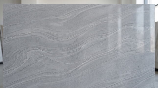 Light gray granite stone slab with subtle wavy veining patterns background material architectural interior countertop construction polished structure abstract decorative building cladding