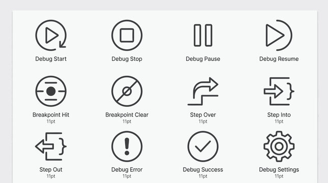 Set of Software Debugging and Development Control Icons.