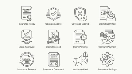 Obraz premium Set of insurance and claim process line icons.