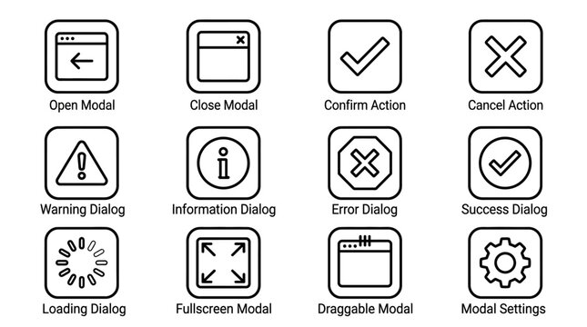 Set of outline modal and dialog interface icons.
