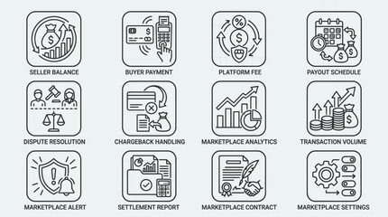 Obraz premium Set of Marketplace Management and Financial Transaction Icons.