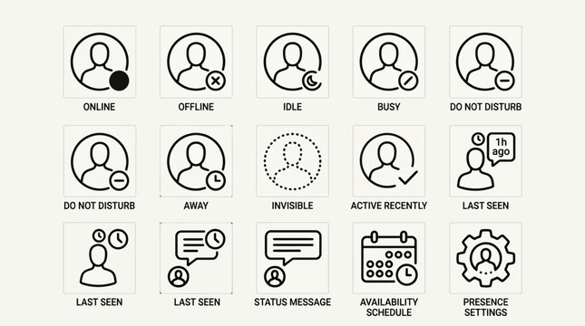 Set of user status and online presence interface icons.