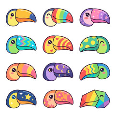 Obraz premium Colorful Cartoon Toucan Heads.
