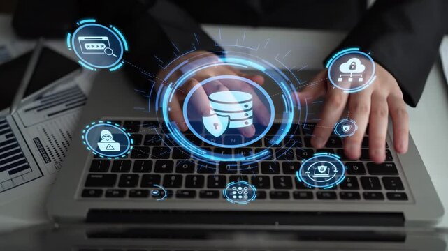 Data privacy and cyber security icons show encryption, data privacy safeguards, and cyber security defense. Data privacy ensures cyber security protection and access control. Funnel