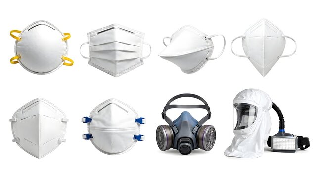 Respirator Mask Types Collection Isolated on White Background