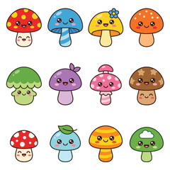 Naklejka premium Cartoon Mushrooms With Faces.