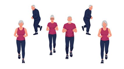 Obraz premium Group of active senior people jogging and walking, promoting healthy lifestyle and fitness in old age.