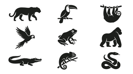 Obraz premium Black silhouettes of various wild animals.