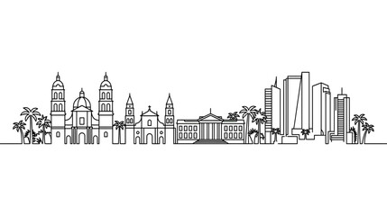 Obraz premium Modern City Skyline with Historical Buildings and Palm Trees