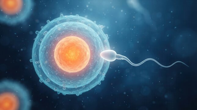 A single sperm cell swimming towards an egg during the fertilization process.