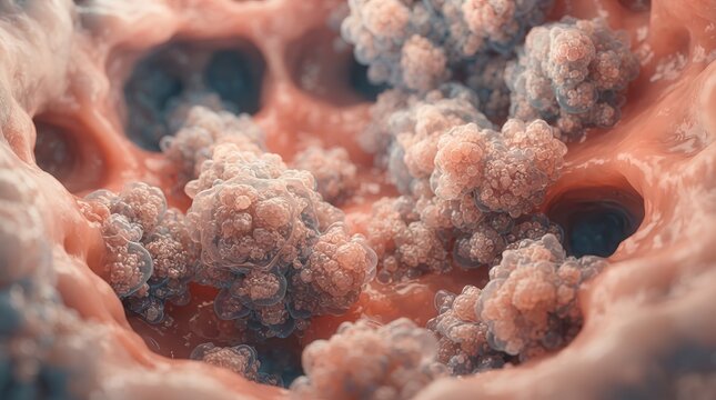 Scientific concept of cellular structure showing sarcoma cells in a medical context.