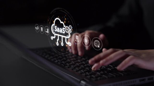 Visual representation of SaaS showing infrastructure, SaaS deployment, SaaS platform features, and SaaS integration model in digital environment. Muxer