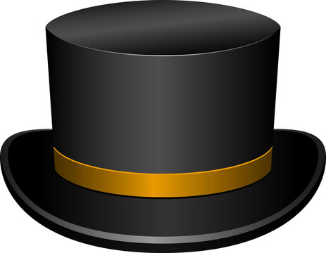 Black top hat with orange band, elegant formal wear accessory, isolated on transparent background vector illustration