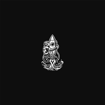 Monkey Clinging to Launching Rocket Illustration