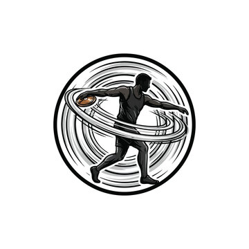 Dynamic Discus Thrower In Mid Spin With Motion Blur Lines Framed Within A Circle In A Illustration Vector Illustration