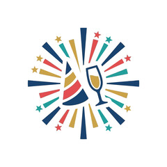 Fototapeta premium A festive party icon featuring a colorful hat and a glass of sparkling drink
