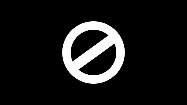Appearance of the red crossed out circular prohibition symbol pop up from the center on a green screen and transparent background