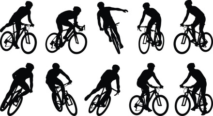 Obraz premium Black Silhouette of a Cyclist Riding a Bicycle in a Minimalist Graphic Style