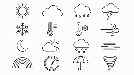 Obraz premium Collection of weather icons representing various meteorological phenomena like sun, clouds, rain,.