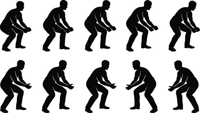 Black Silhouette of a Person Bending Forward in a Dynamic Stance on White Background