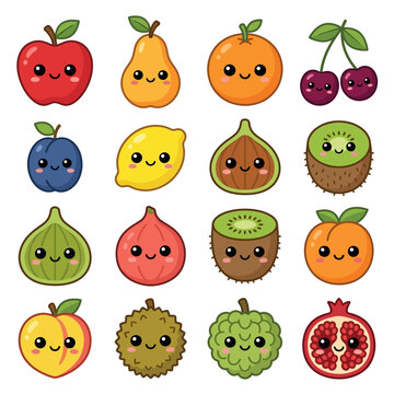 Cartoon fruits with smiling faces.