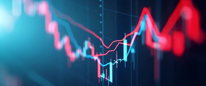 Financial market candlestick chart with upward and downward trends